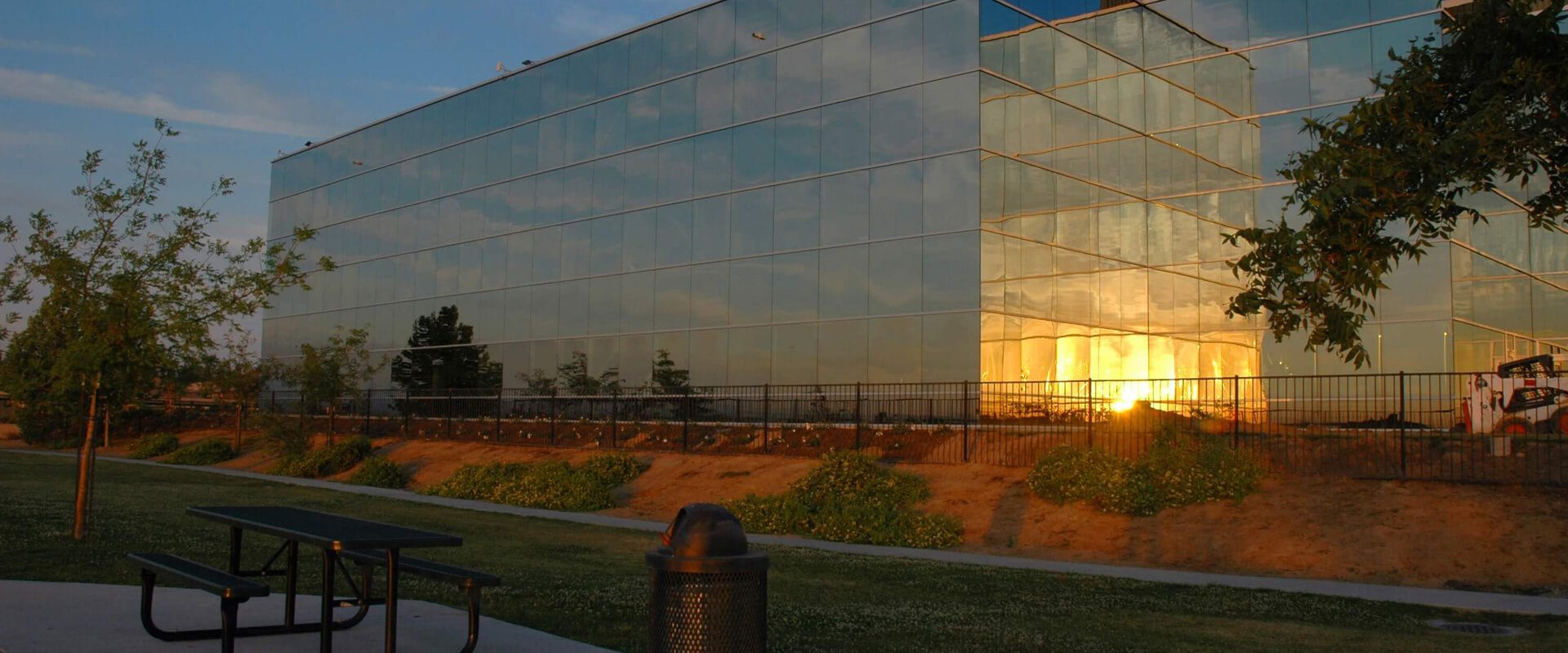 Glass building during sunset
